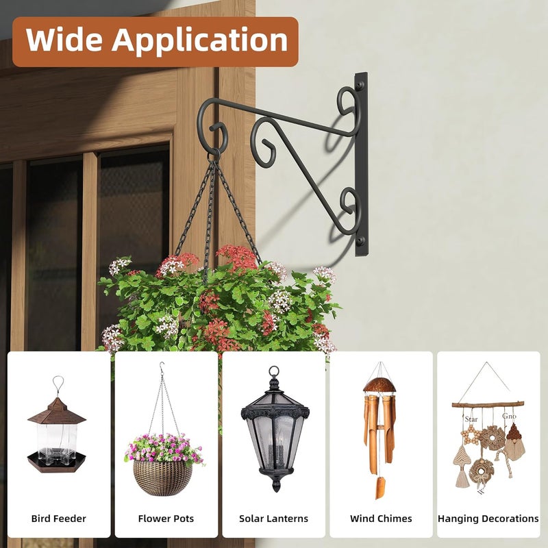 PROWORX 2 Pack 16 Inch Plant Hangers Outdoor Bracket, Indoor Wall Mount Metal Heavy Duty Rust-Resistant Bird Feeder Plant Hooks for Hanging Planters, Flower Baskets, Black - Image 2